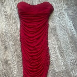 Fashion Nova Strapless Ruched Red Dress